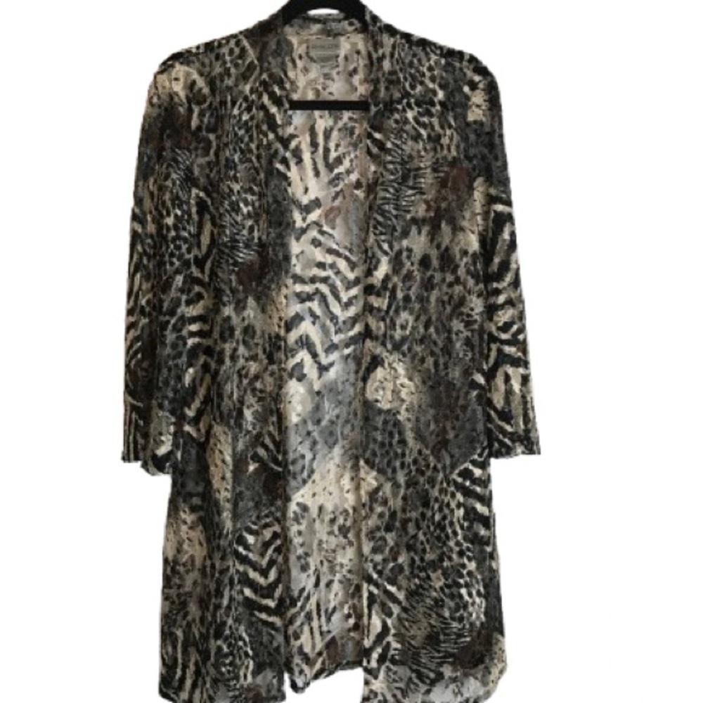 Chico’s Sheer Animal Print‎ Open Front Kimono Cardigan Size 2 Large - Picture 3 of 6